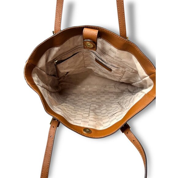 Michael Kors Jet Set Tote Brown Saffiano Leather Adjustable Straps Gold Tone Har - Picture 9 of 9